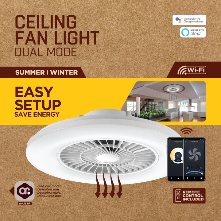 Lampara techo Muvit io Wi-Fi 40W blanco + ventilador 20W (323115-2)
