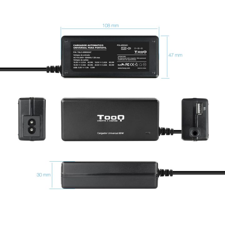 TooQ TQLC-65BS02AT adaptador e inversor de corriente Interior 65 W…