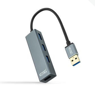 Nanocable USB 3.0 4xUSB3.0. USB-A/M-USB 3.0/H, Cinzento, 10 cm