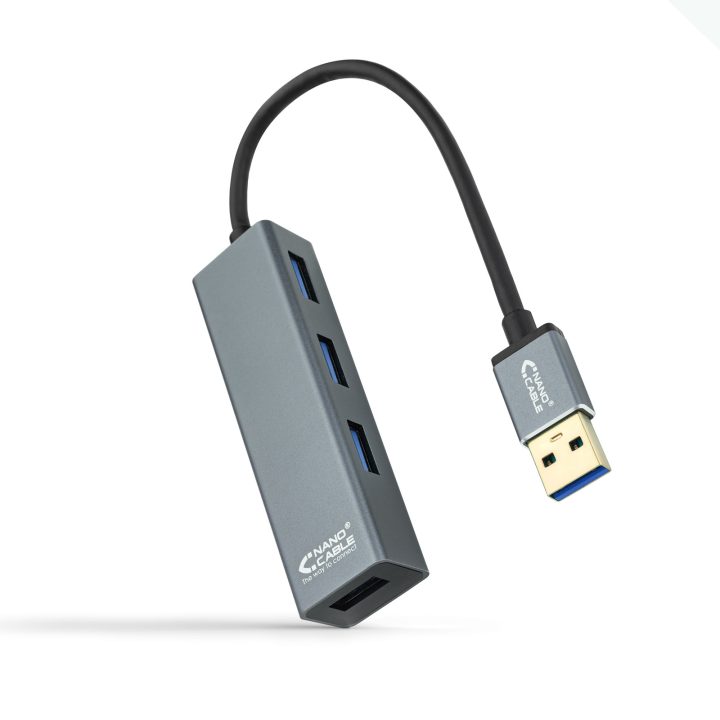 Nanocable USB 3.0 4xUSB3.0. USB-A/M-USB 3.0/H, Gray, 10 cm