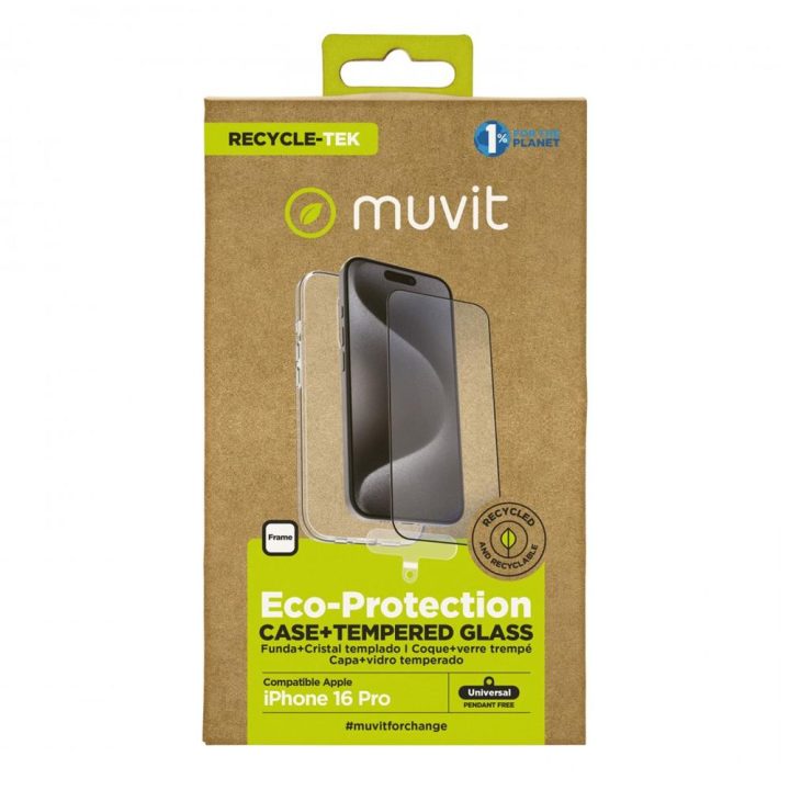 Muvit recycletek Case for Apple iPhone 16 Pro Transparent + Black…