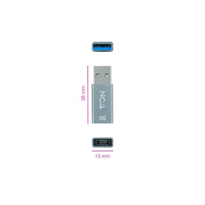 Nanocable USB-A 3.1 GEN2 to USB-C Adapter, USB-A/M-USB-C/H, Gray