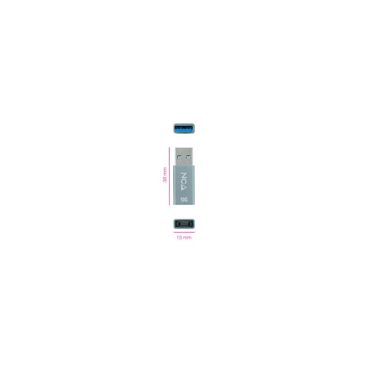 Nanocable USB-A 3.1 GEN2 to USB-C Adapter, USB-A/M-USB-C/H, Gray
