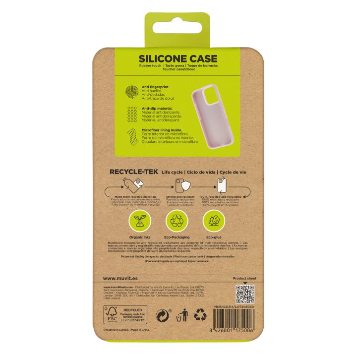 Muvit recycletek liquid silicone case for Apple iPhone 16 Pro pink…