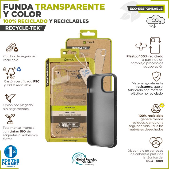Muvit Recycletek Clear Case for Apple iPhone 15 Pro Max (MCCRS0466)