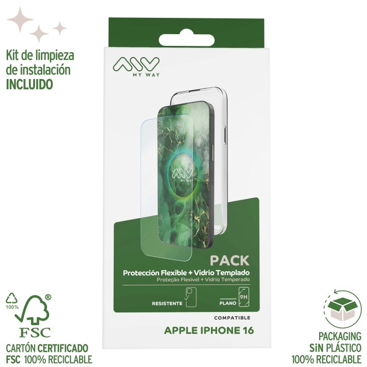 Myway Case for Apple iPhone 16 Clear + Tempered Glass Screen…