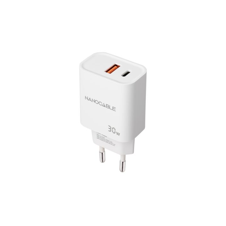 Nanocable Carregador USB-C/PD + USB-A/QC 30W, Branco