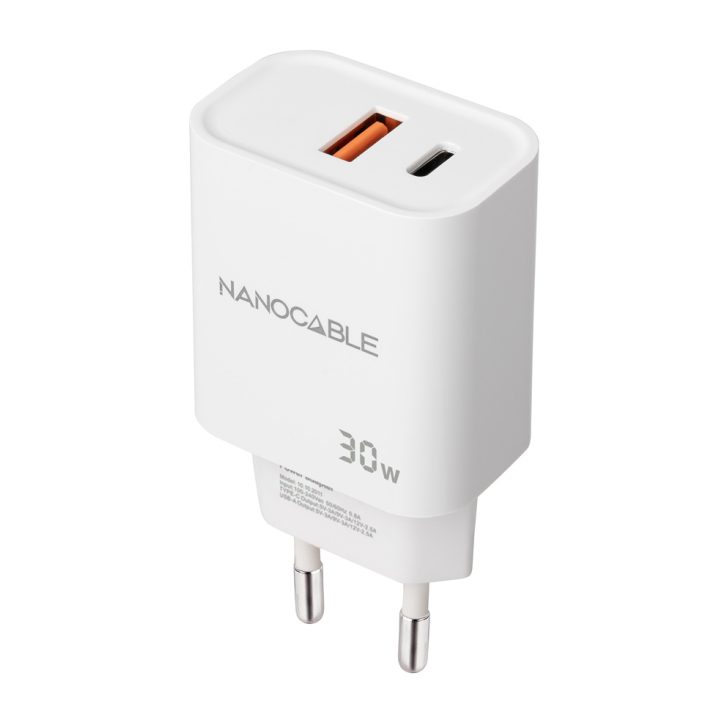 Nanocable USB-C/PD + USB-A/QC 30W Charger, White