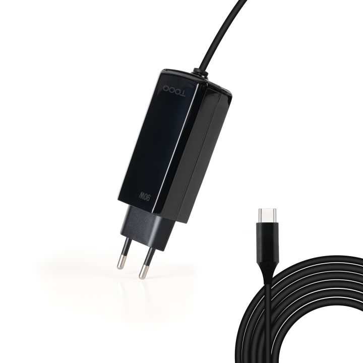 TooQ GAN USB-C PD 90W Laptop Charger, Black