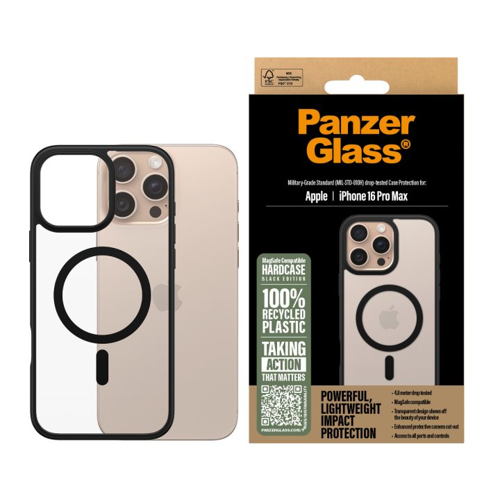 PanzerGlass ® HardCase Transparent w. Black MagSafe & Frame iPhone 16…