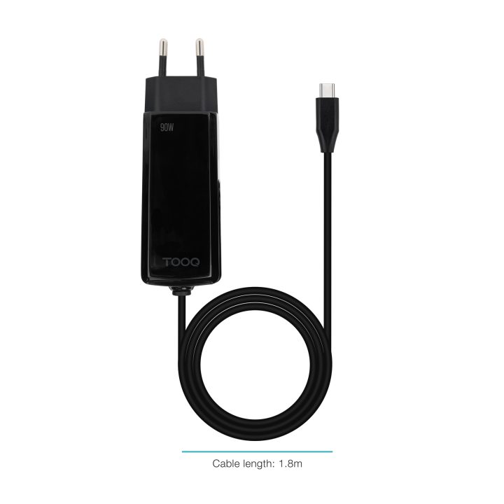 TooQ Cargador de portátil GAN USB-C PD 90W, Negro