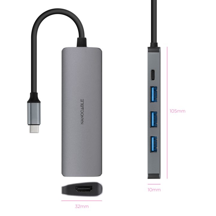 Nanocable Hub USB-C 5 em 1, Conversor USB-C 3.1 para 3xUSB-A 3.0 +…