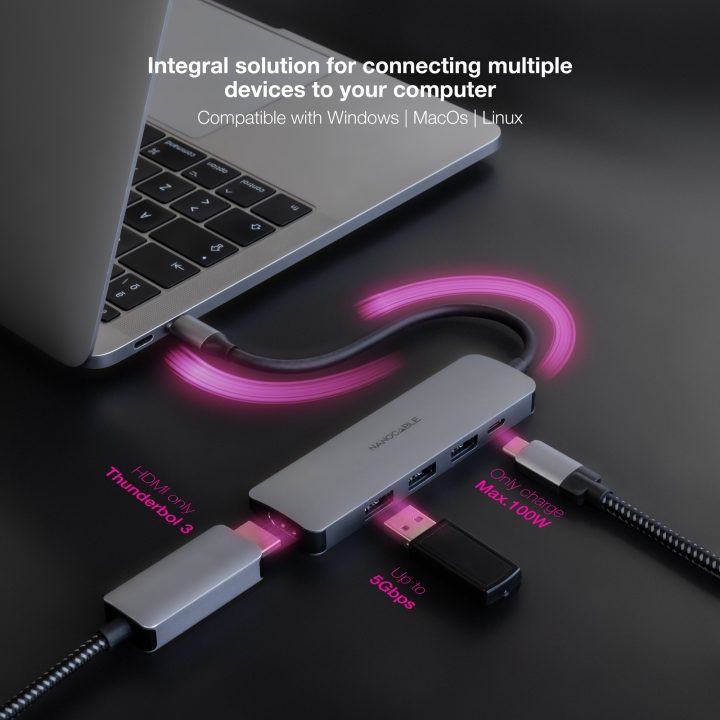 Nanocable Hub USB-C 5 em 1, Conversor USB-C 3.1 para 3xUSB-A 3.0 +…