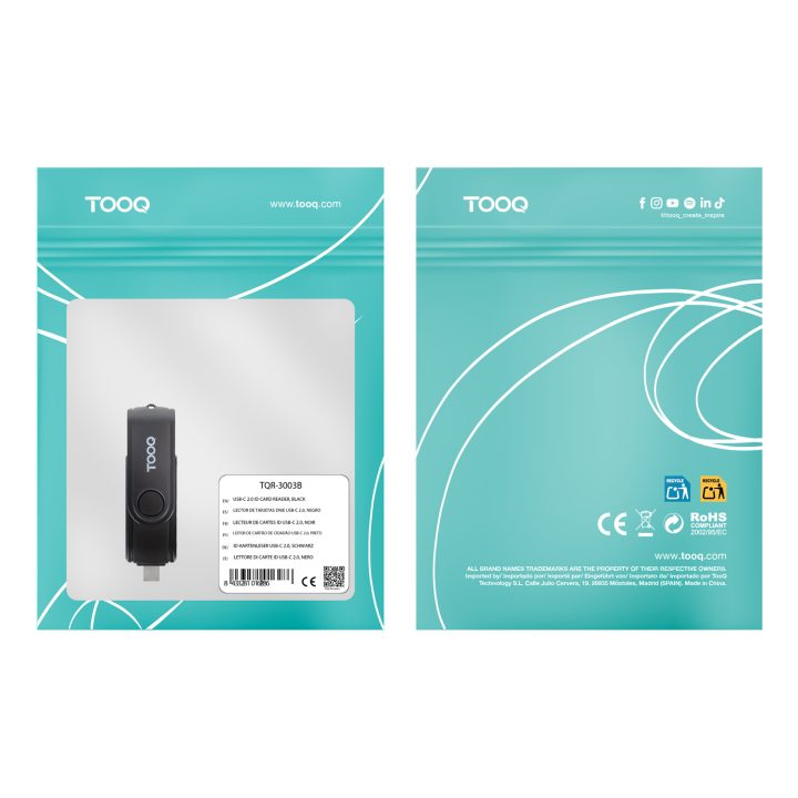 TooQ USB Card Reader (USB-C 2.0 + USB A 3.0), SD/TF, Black