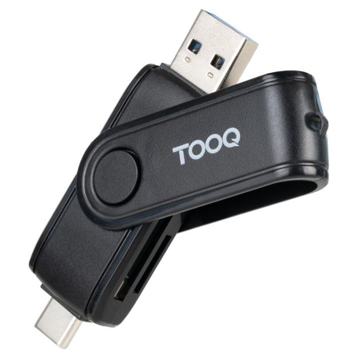 Leitor de Cartões TooQ USB (USB-C 2.0 + USB A 3.0), SD/TF, Preto