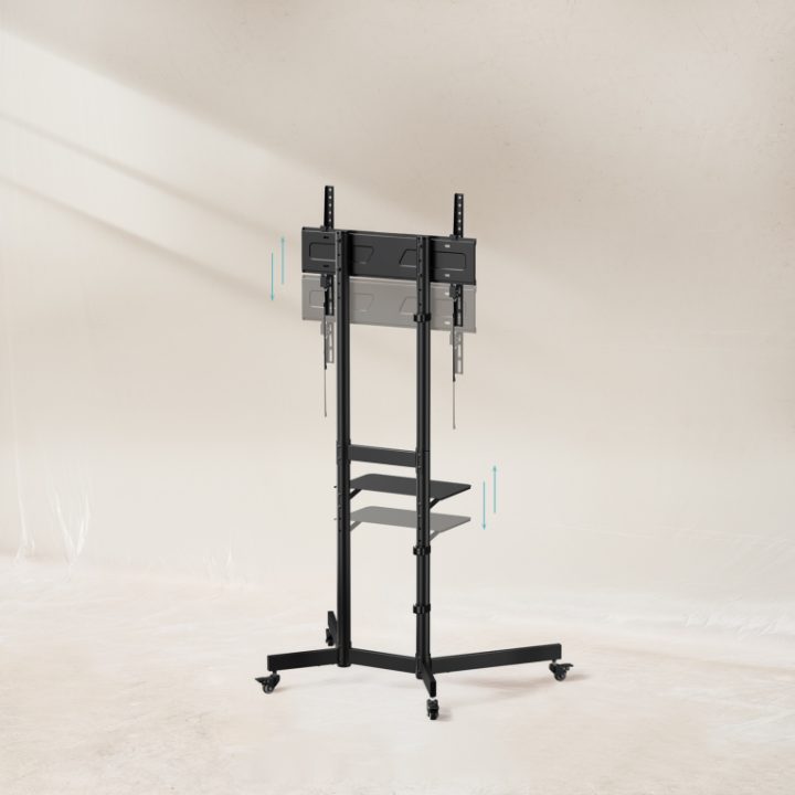 TooQ “KEFRÉN” Suporte de chão com rodas para ecrãs de 37”-70”, Preto