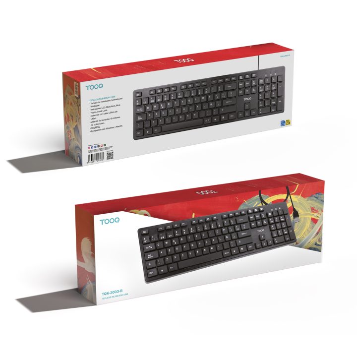 TooQ Silent USB Keyboard, 105 Keys, Black