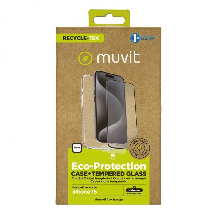 Capa Muvit recycletek para Apple iPhone 16 transparente + protetor de…