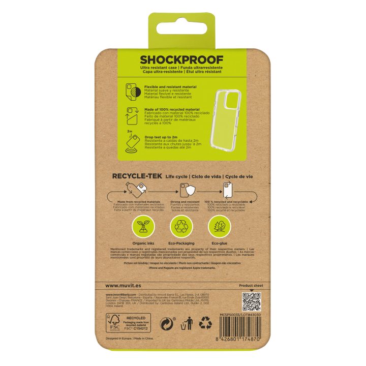 Funda Muvit shockproof 2m para Apple iPhone 16 pro transparente…
