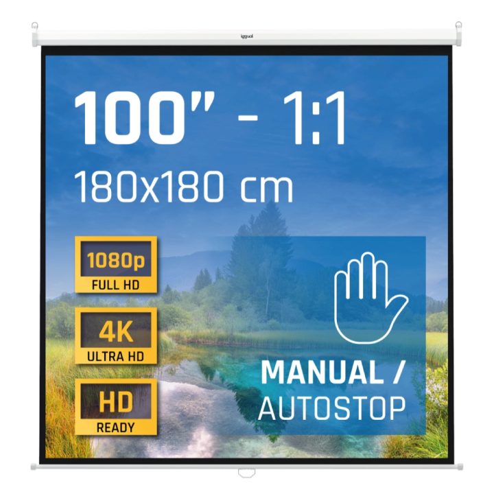 iggual Manual Projection Screen 4:3 100" 180x180 cm