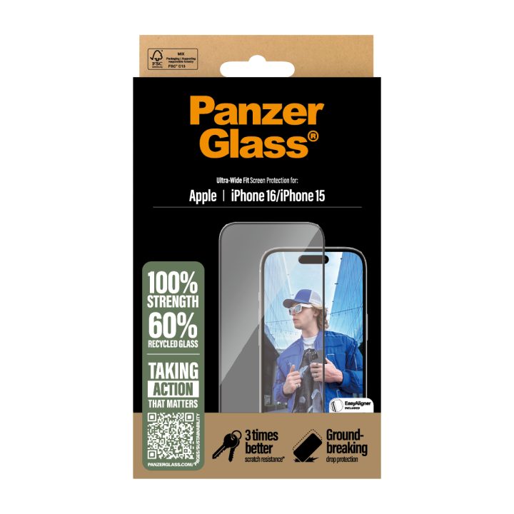 PanzerGlass ® Protetor de Ecrã iPhone 16 | 15 | Ultra-Wide Fit…