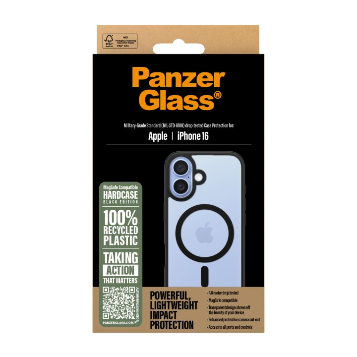 PanzerGlass ® HardCase Transparent w. Black MagSafe & Frame iPhone 16…