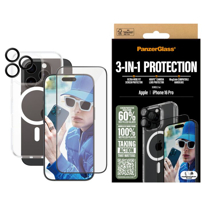PanzerGlass ® 3-in-1 Protection Bundle iPhone 16 Pro Protetor de ecrã…