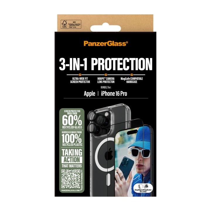 PanzerGlass ® 3-in-1 Protection Bundle iPhone 16 Pro Protector de…