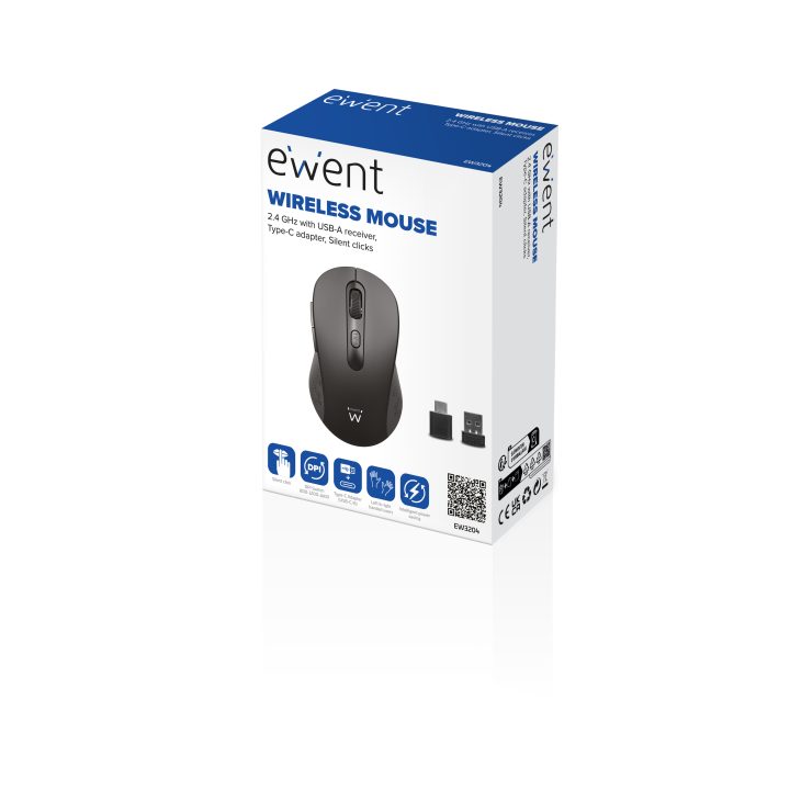 Ewent 2.4 GHz Wireless USB-A Mouse with Silent Buttons and Type-C…