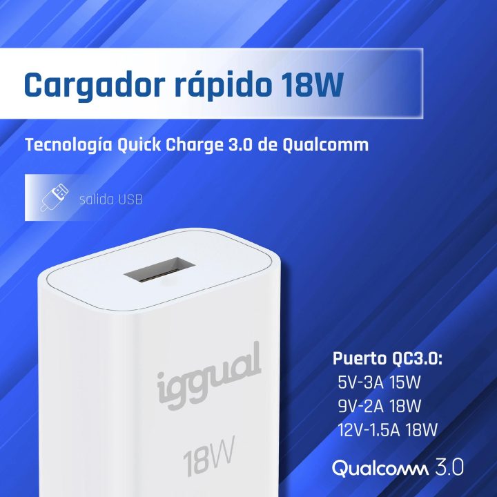iggual 1xUSB Fast Charger QC3.0 18W