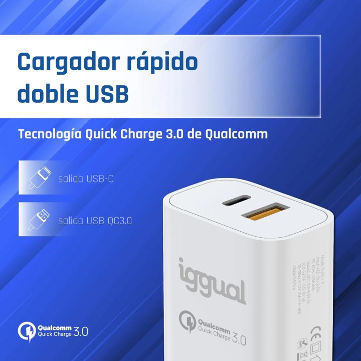 iggual Dual USB QC3.0 + USB-C PD 20W Charger