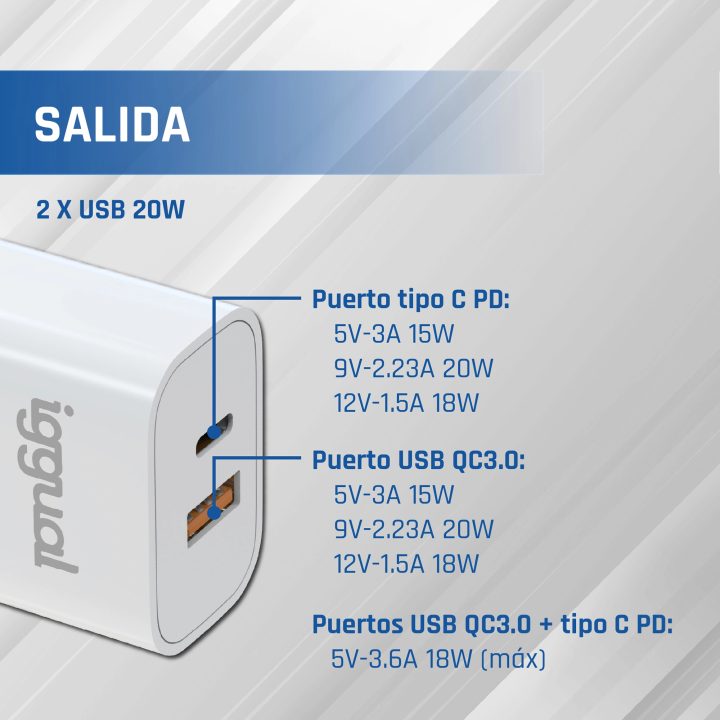 iggual Dual USB QC3.0 + USB-C PD 20W Charger