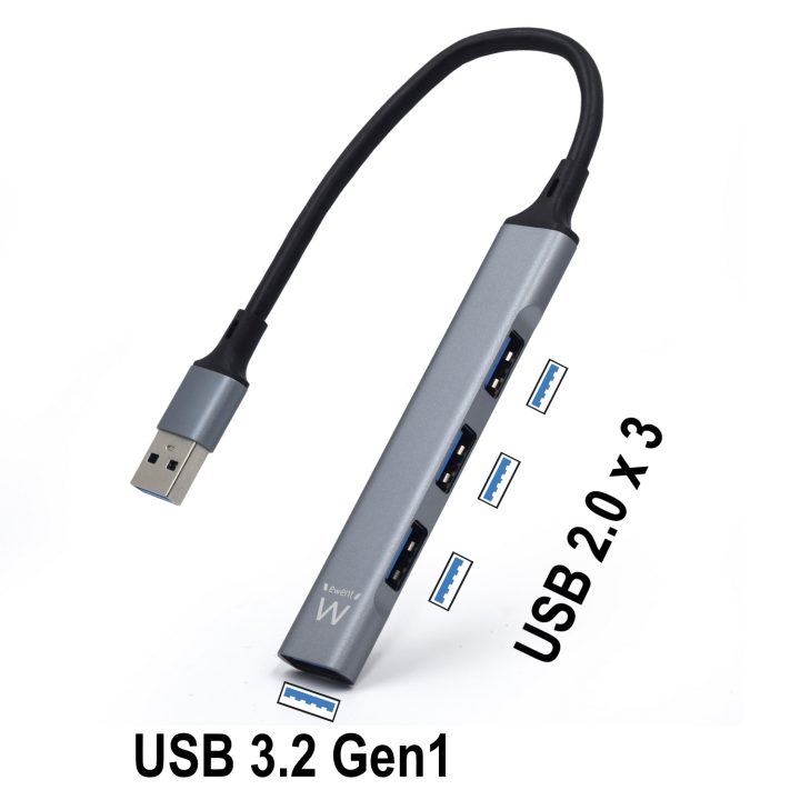 Ewent EW1144 USB 3.2 Gen 1 (3.1 Gen 1) Type-A Hub 5000 Mbit/s Gray…