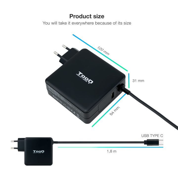 TooQ TQLC-USBC90PD adaptador e inversor de corrente Auto 90 W Preto