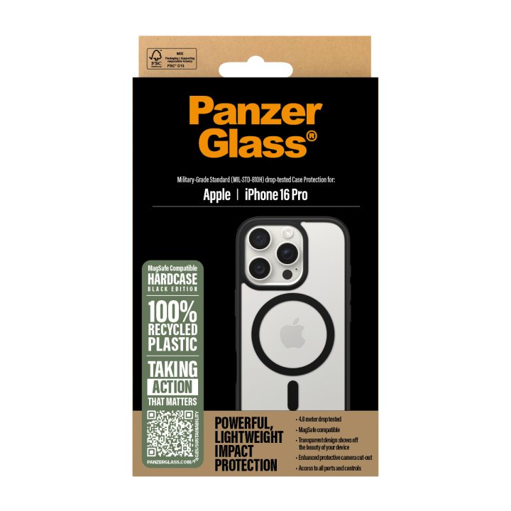 PanzerGlass ® HardCase Transparent w. Black MagSafe & Frame iPhone 16…