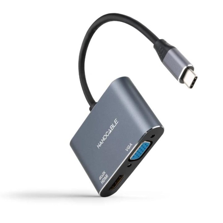 Nanocable Conversor USB-C para HDMI/VGA 15 cm, Cinzento