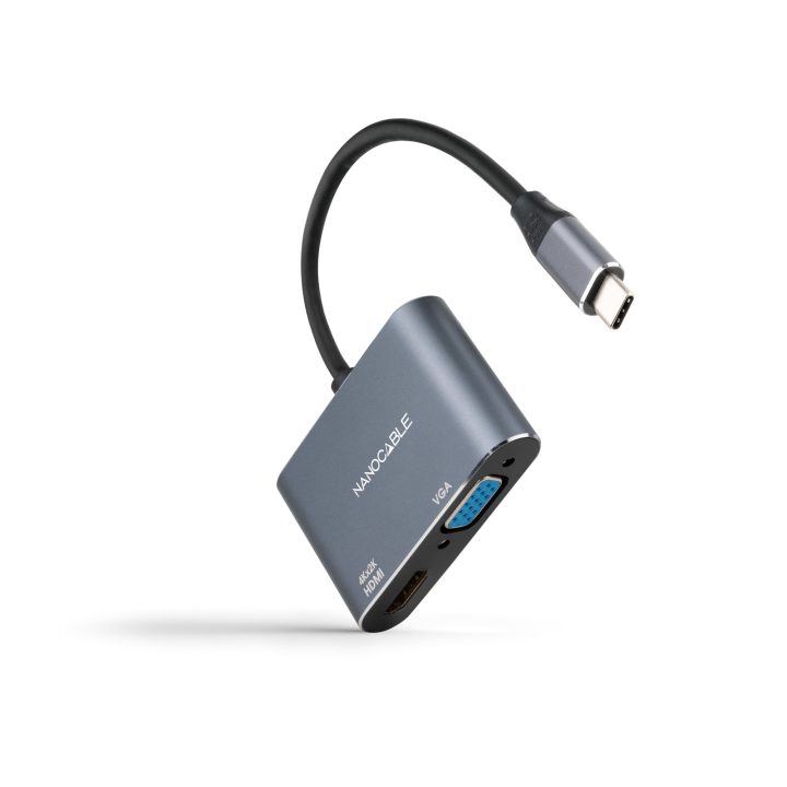 Nanocable Conversor USB-C para HDMI/VGA 15 cm, Cinzento