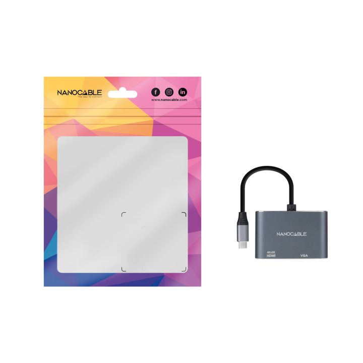 Nanocable USB-C to HDMI/VGA Converter Cable 15 cm, Gray