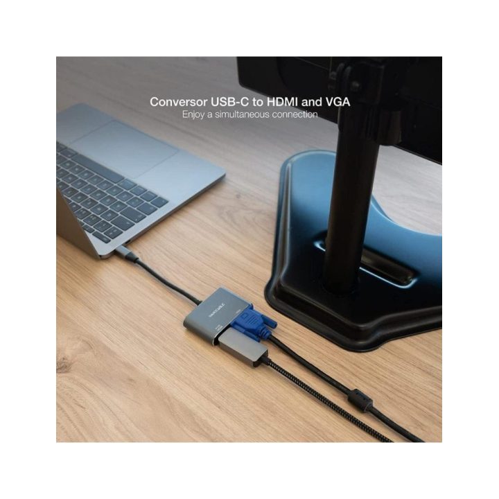 Nanocable Conversor USB-C a HDMI/VGA 15 cm, Gris