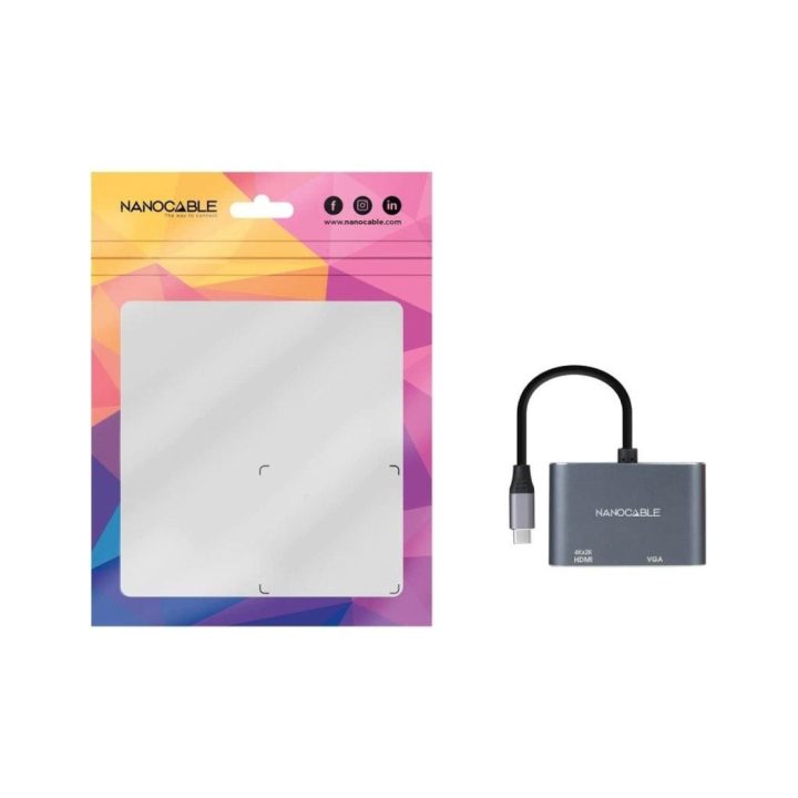 Nanocable Conversor USB-C a HDMI/VGA 15 cm, Gris
