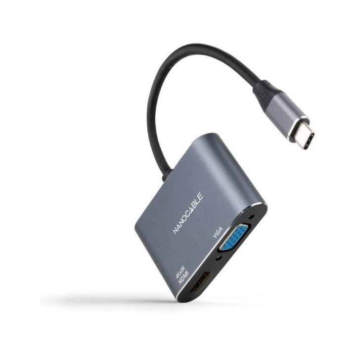 Nanocable Conversor USB-C a HDMI/VGA 15 cm, Gris