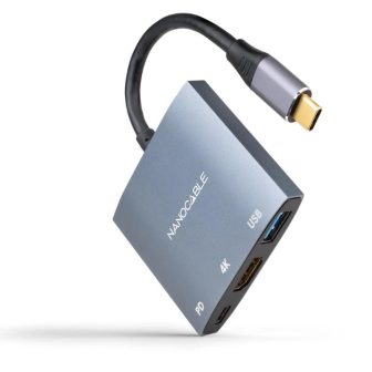 Nanocable USB-C to HDMI/USB3.0/USB-C PD Converter, 15 cm, Gray