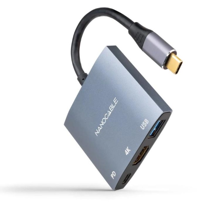 Nanocable USB-C to HDMI/USB3.0/USB-C PD Converter, 15 cm, Gray