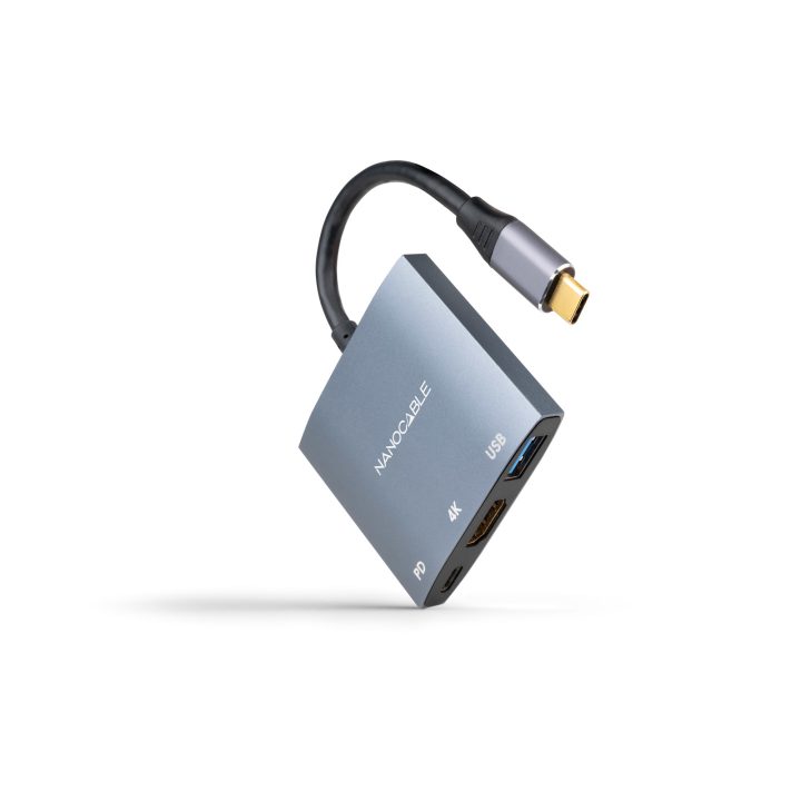 Nanocable Conversor USB-C a HDMI/USB3.0/USB-C PD, 15 cm, Cinzento