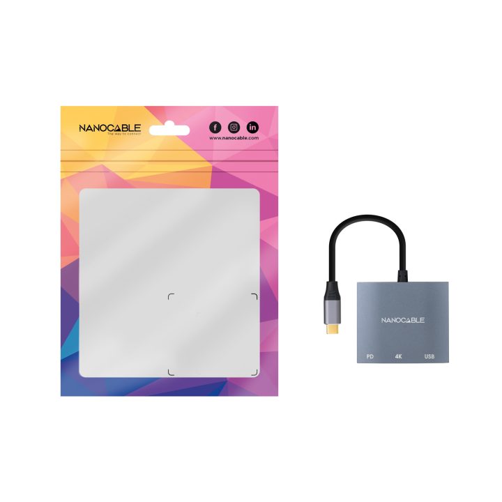 Nanocable Conversor USB-C a HDMI/USB3.0/USB-C PD, 15 cm, Cinzento