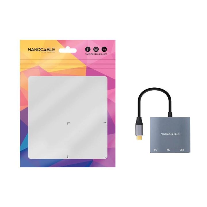 Nanocable Conversor USB-C a HDMI/USB3.0/USB-C PD, 15 cm, Gris