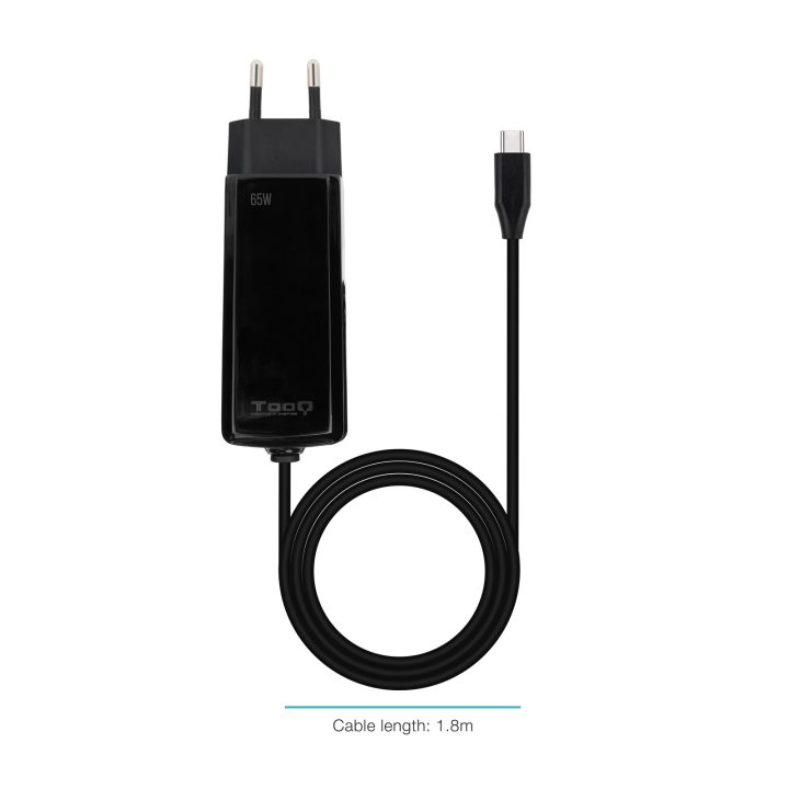 TooQ GAN USB-C PD 45W Laptop Charger, Black