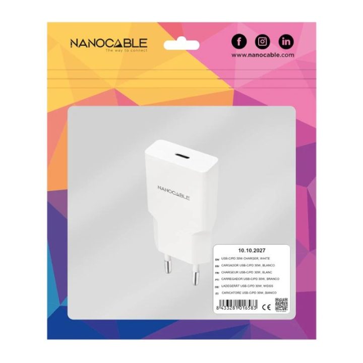Nanocable USB-C/PD 30W Charger, White