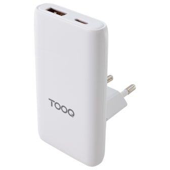 TooQ Travel Charger Type C and Type A, GaN 65W, USB-C/PD + USB-A/QC…