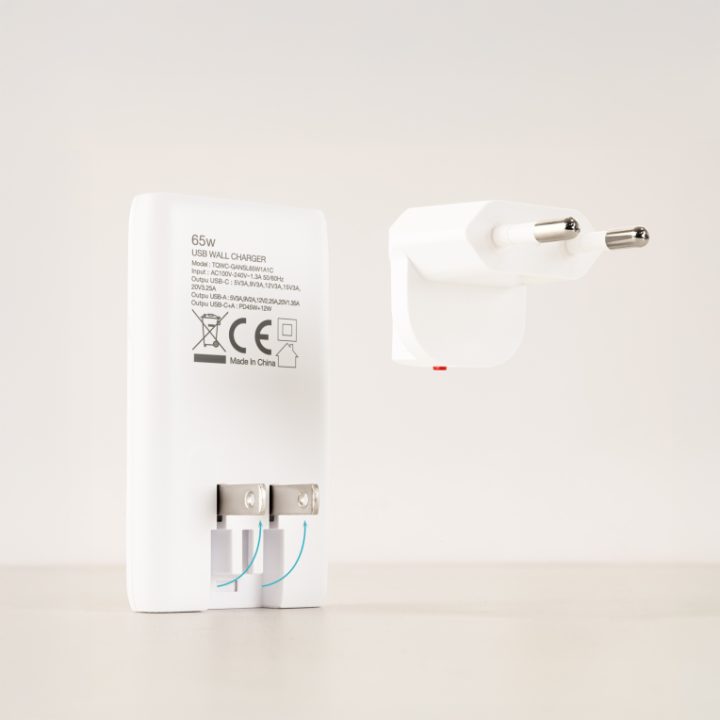 TooQ Cargador de viaje Tipo C y Tipo A, GaN 65W, USB-C/PD + USB-A/QC…